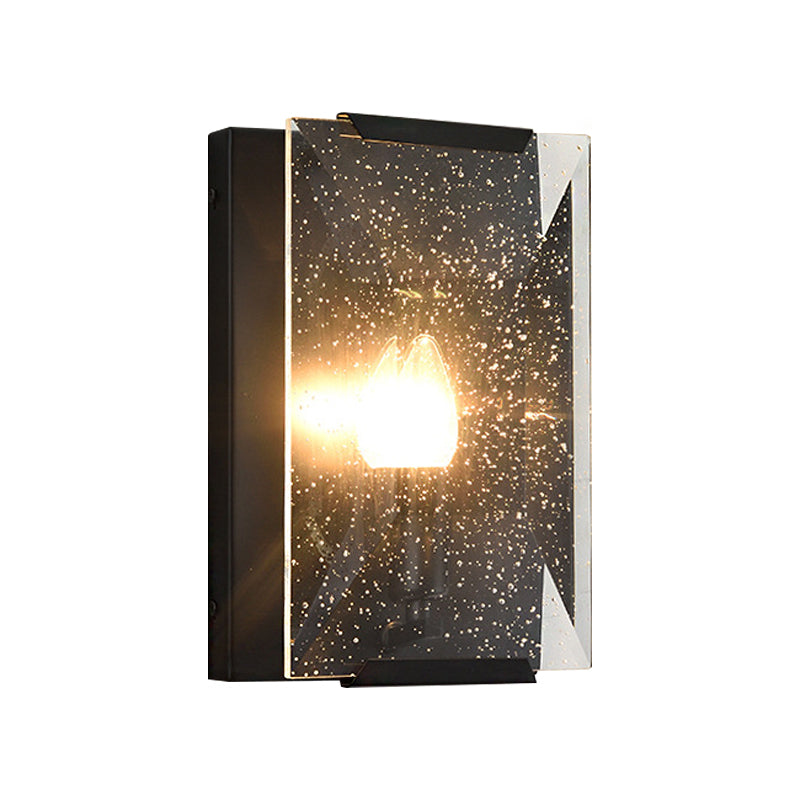 Black/Brass Finish Rectangular Sconce Light Modernism Style 1 Bulb Metal Wall Mount Light with Clear Faceted Crystal