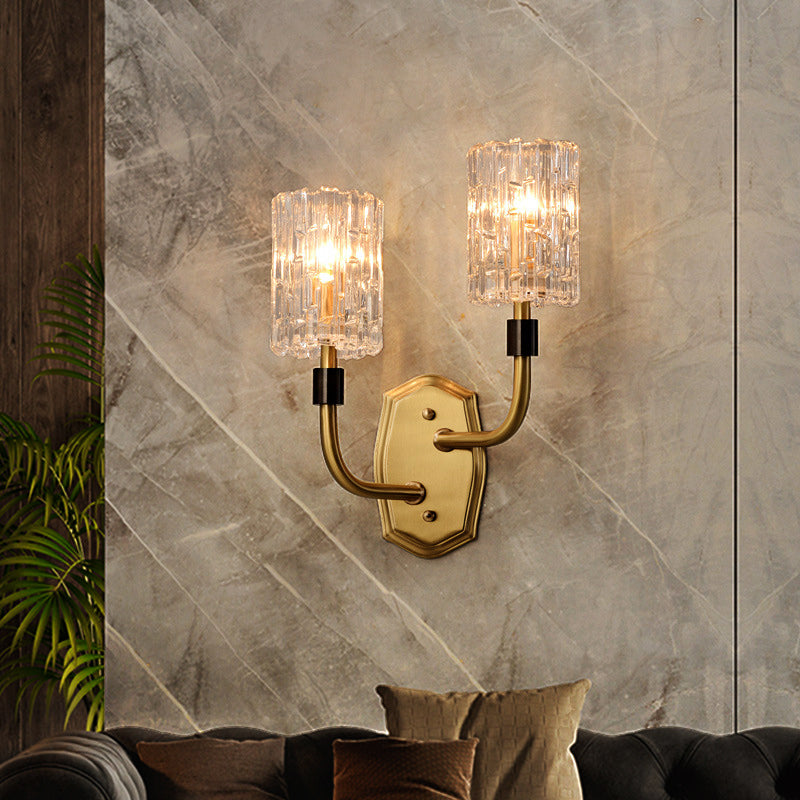 Luce da parete da parete a parete da 1/2 luci a parete Modern Modern Brass Sconce Light con briciolo in vetro trasparente
