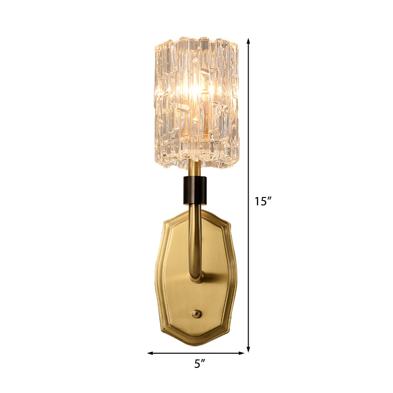 1/2-Light Living Room Wall Mounted Light Modern Brass Sconce Light with Cylinder Clear Glass Shade
