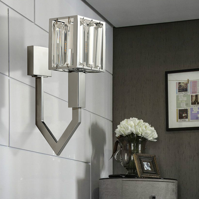 Rectangular Wall Sconce Modern Style Metal 1/2-Light Chrome Finish Wall Mount Light with Clear Crystal Accent