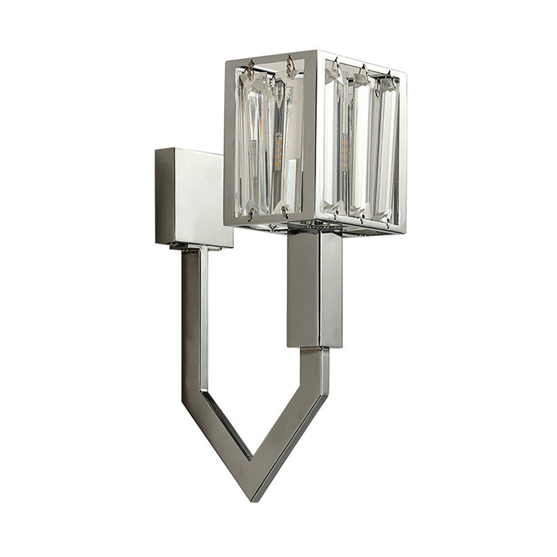 Rectangular Wall Sconce Modern Style Metal 1/2-Light Chrome Finish Wall Mount Light with Clear Crystal Accent