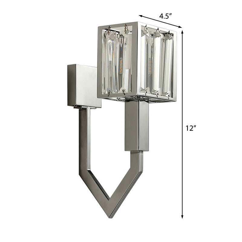 Rectangular Wall Sconce Modern Style Metal 1/2-Light Chrome Finish Wall Mount Light with Clear Crystal Accent