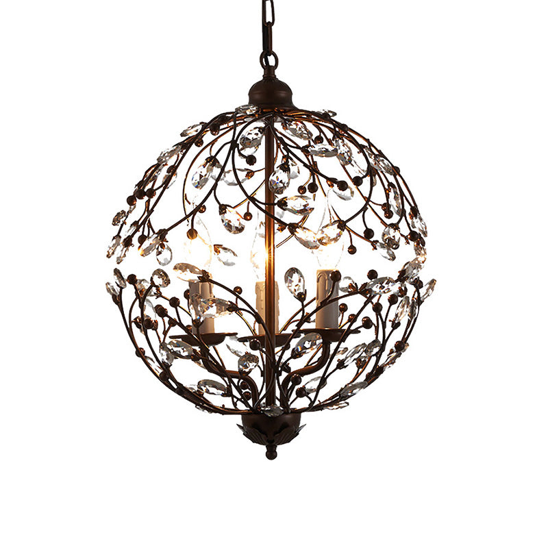 Crystal Globe Kroonluchter Hedendaagse 3 bollen zwart/bronzen hangend hanglampje voor eetkamer