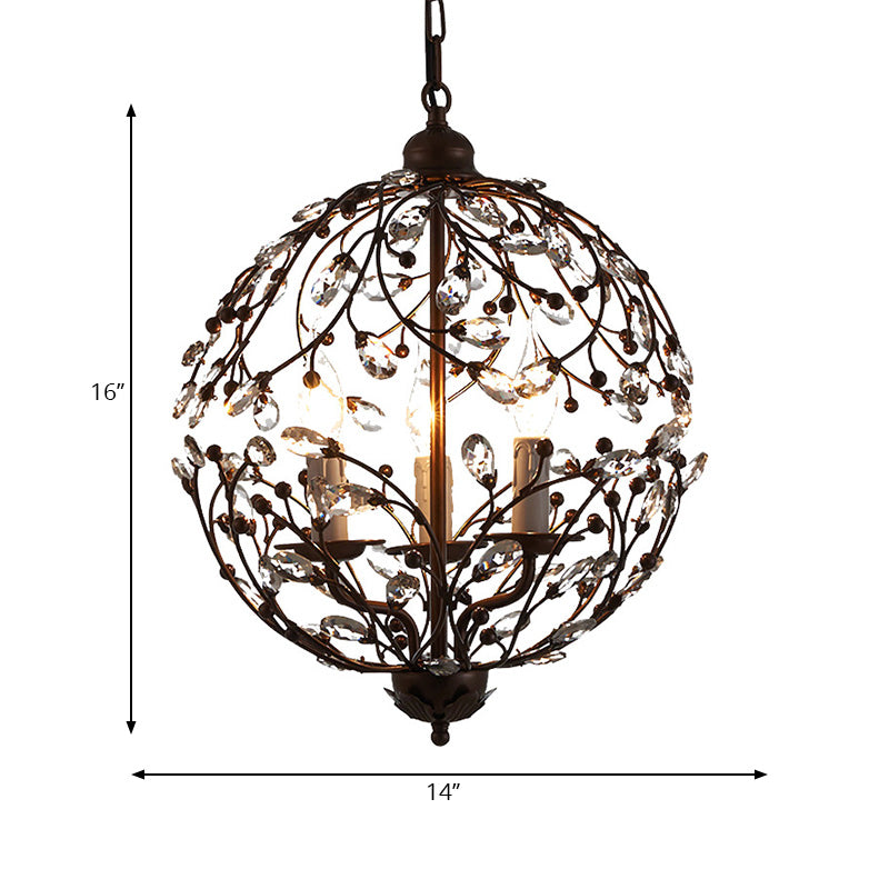 Crystal Globe Kroonluchter Hedendaagse 3 bollen zwart/bronzen hangend hanglampje voor eetkamer