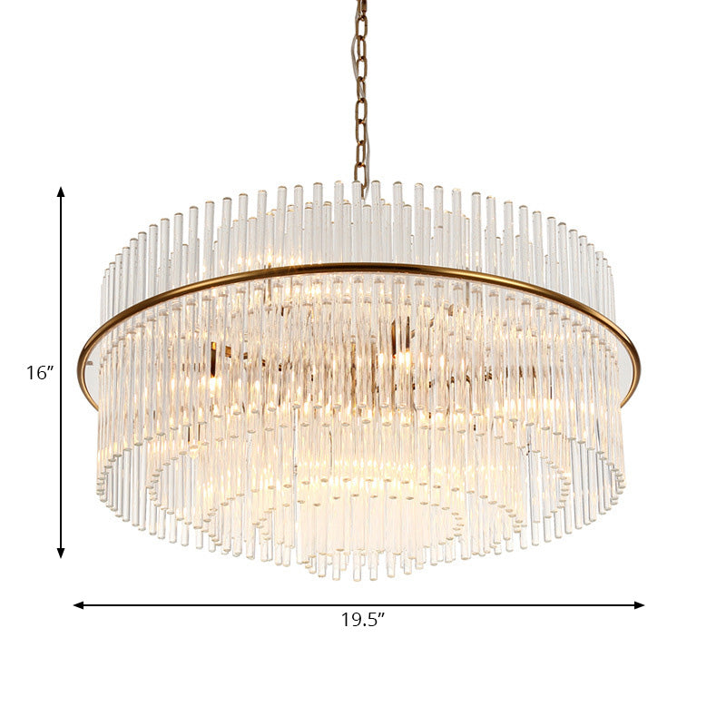 Modernism Tiered Ceiling Chandelier Crystal 9 Heads Pendant Light Fixture in Gold with Metal Chain