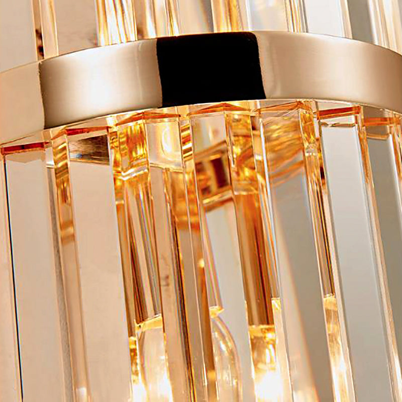 Clear Faceted Crystal Wall Lamp Vintage Stylish 2 Lights Brass/Gold Sconce Lighting with Cylinder Shape for Living Room