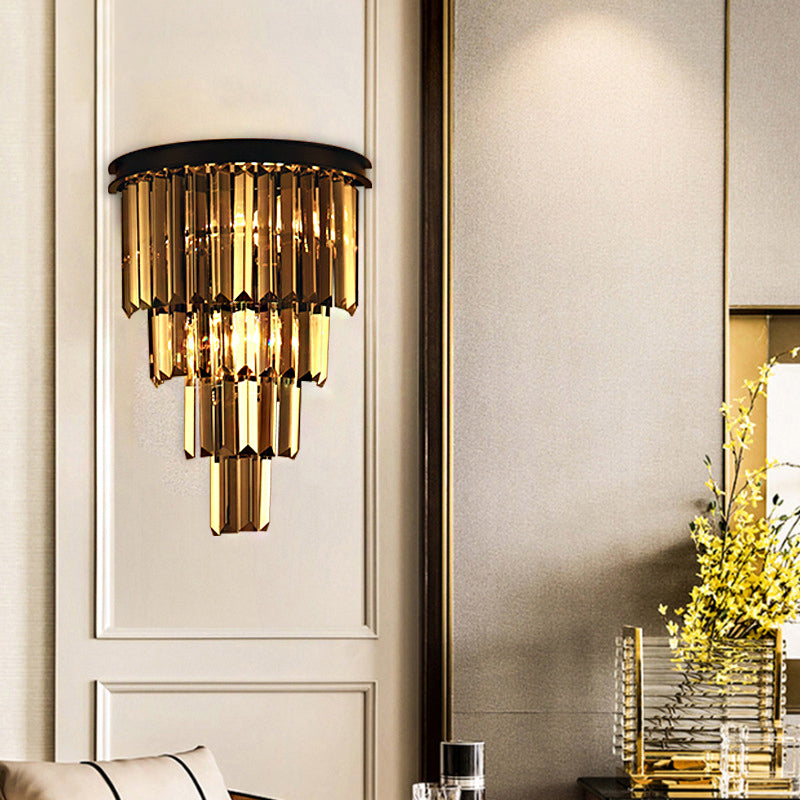 Lampada da parete a parete a strati chiari/ambra Stile modernismo 2 luci a parete in cristallo lampada montata per soggiorno