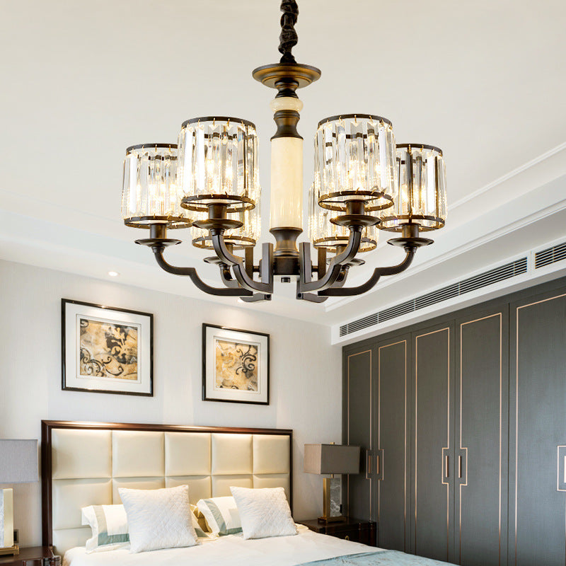 Lámpara de araña de cilindro de cristal a mediados de siglo 3/6 bulbos kit de luz colgante negro con cuerda ajustable