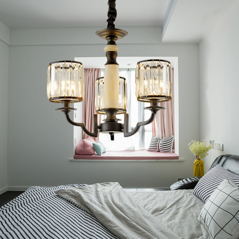 Kristallzylinder Kronleuchter Lampe Mitte des Jahrhunderts 3/6 Lampen Black Hanging Light Kit mit verstellbarem Seil