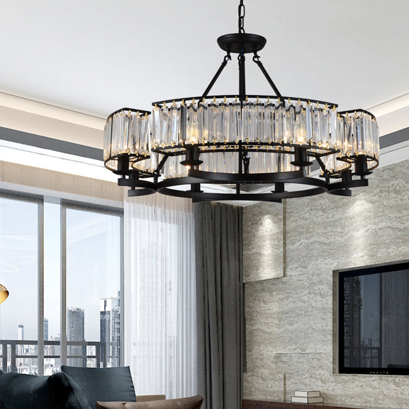 5/8 Bulbs Bedroom Chandelier Modernism Black Hanging Pendant Light with Circular Crystal Shade