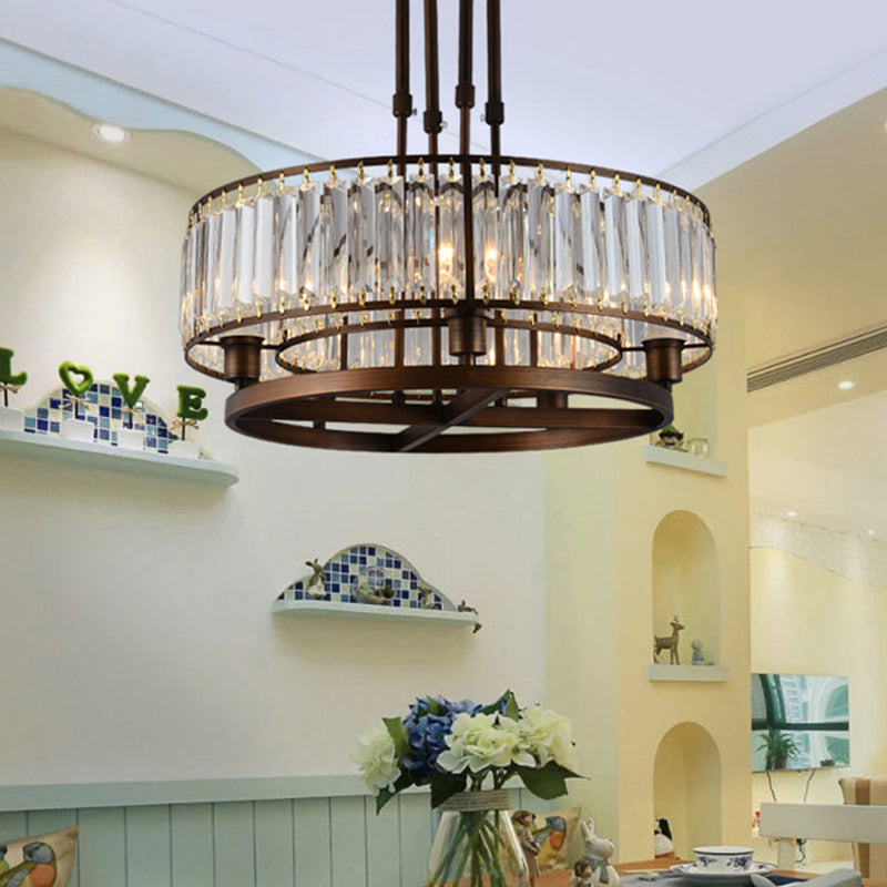 5/8 Bulbs Bedroom Chandelier Modernism Black Hanging Pendant Light with Circular Crystal Shade