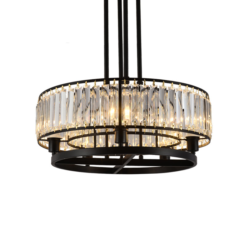 5/8 Bulbs Bedroom Chandelier Modernism Black Hanging Pendant Light with Circular Crystal Shade