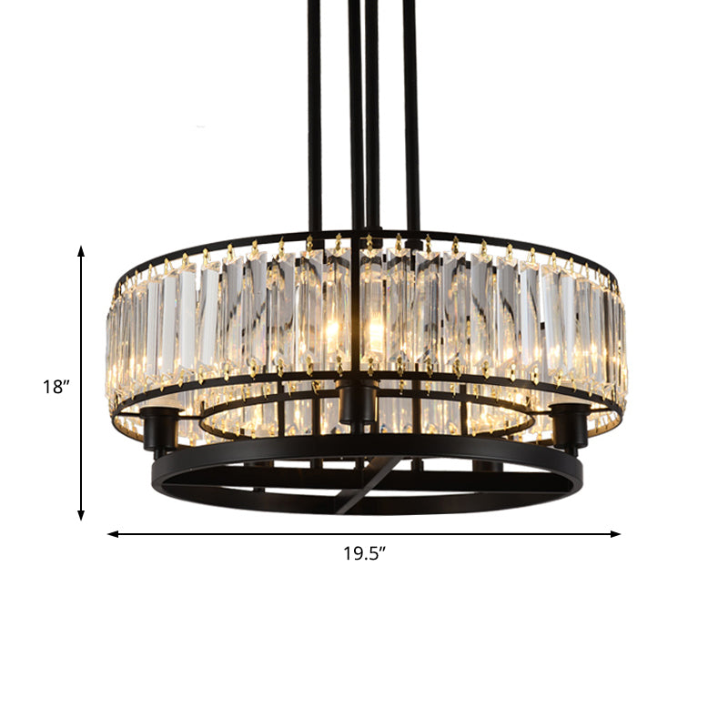 5/8 Bulbs Bedroom Chandelier Modernism Black Hanging Pendant Light with Circular Crystal Shade