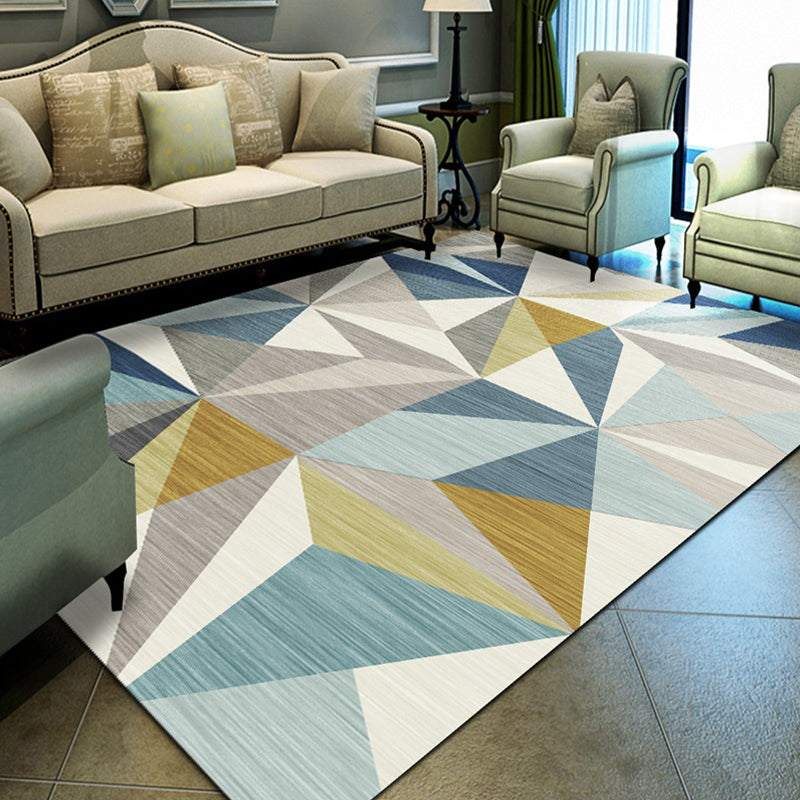 Multi-Color Living Room Rug Simple Geo Printed Carpet Cotton Blend Pet Friendly Machine Washable Rug