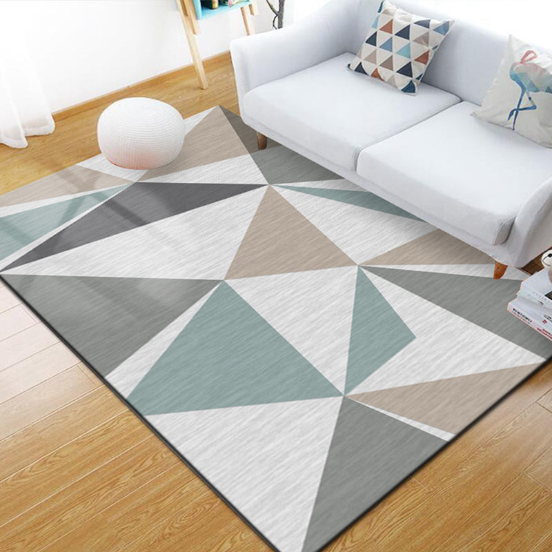 Multi-Color Living Room Rug Simple Geo Printed Carpet Cotton Blend Pet Friendly Machine Washable Rug