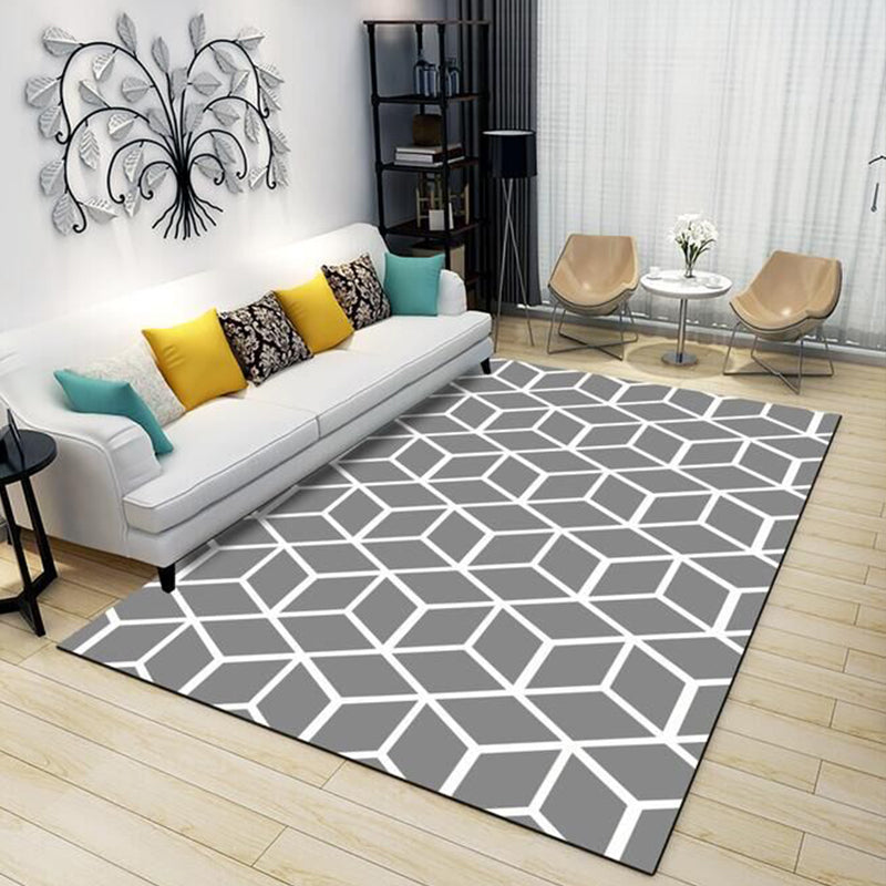 Multi-Color Living Room Rug Simple Geo Printed Carpet Cotton Blend Pet Friendly Machine Washable Rug