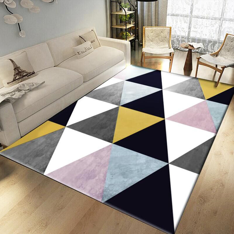 Multi-Color Living Room Rug Simple Geo Printed Carpet Cotton Blend Pet Friendly Machine Washable Rug