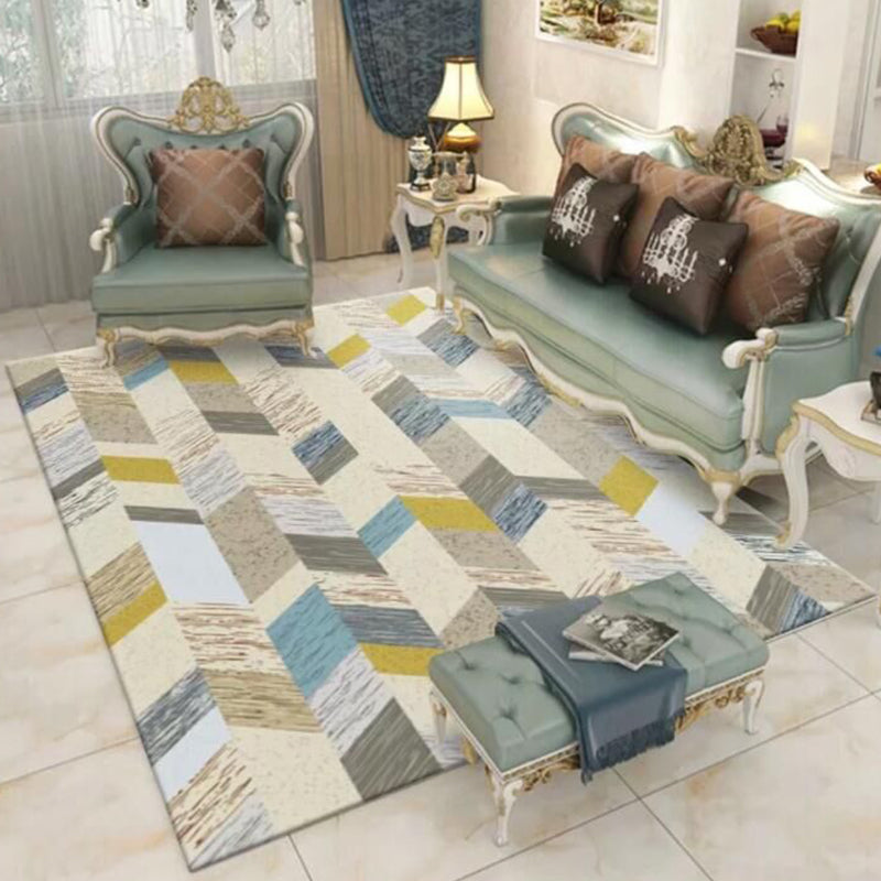 Multi-Color Living Room Rug Simple Geo Printed Carpet Cotton Blend Pet Friendly Machine Washable Rug