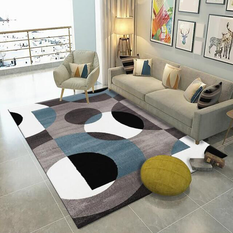 Multi-Color Living Room Rug Simple Geo Printed Carpet Cotton Blend Pet Friendly Machine Washable Rug