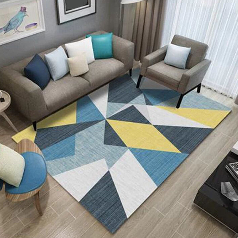 Western Bedroom Rug Multi Colored Geometric Print Carpet Cotton Blend Pet Friendly Easy Care Rug