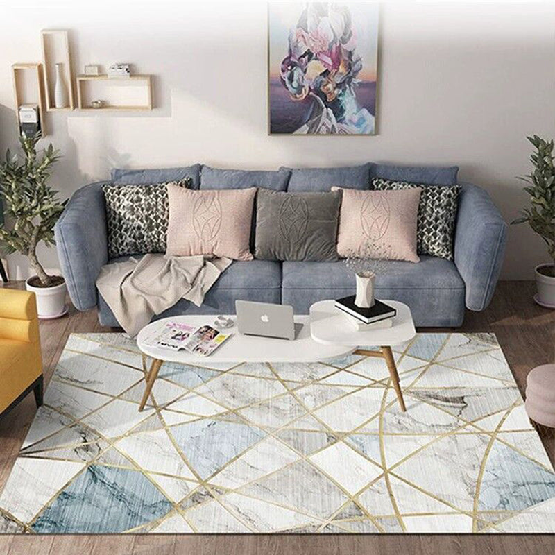 Western Bedroom Rug Multi Colored Geometric Print Carpet Cotton Blend Pet Friendly Easy Care Rug