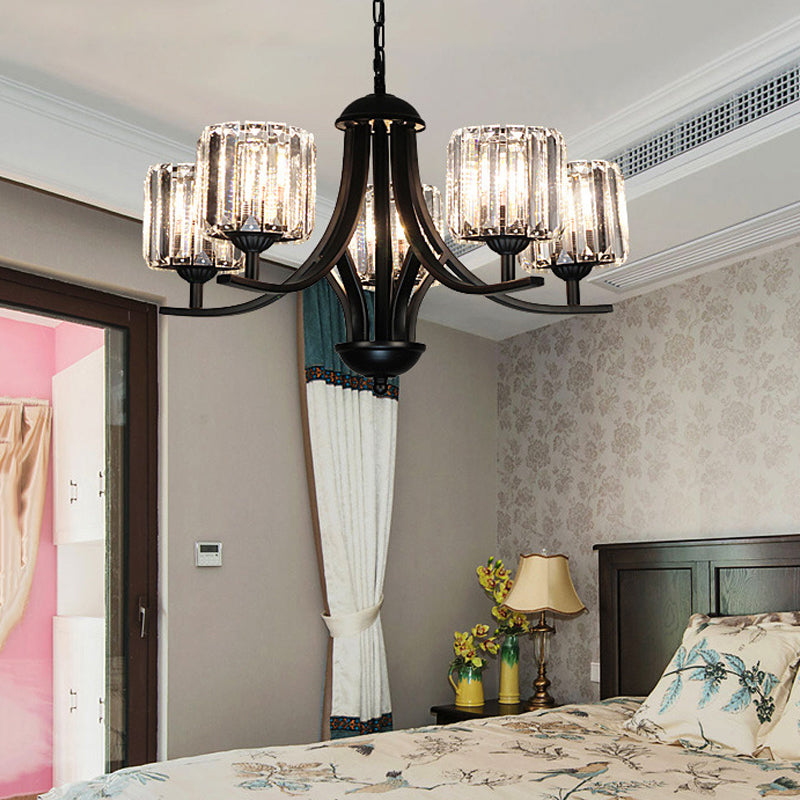 Lampella del lampadario cilindri di metà secolo Crystal 4/6/8 Bulbi appeso Luce del soffitto in nero per sala da pranzo
