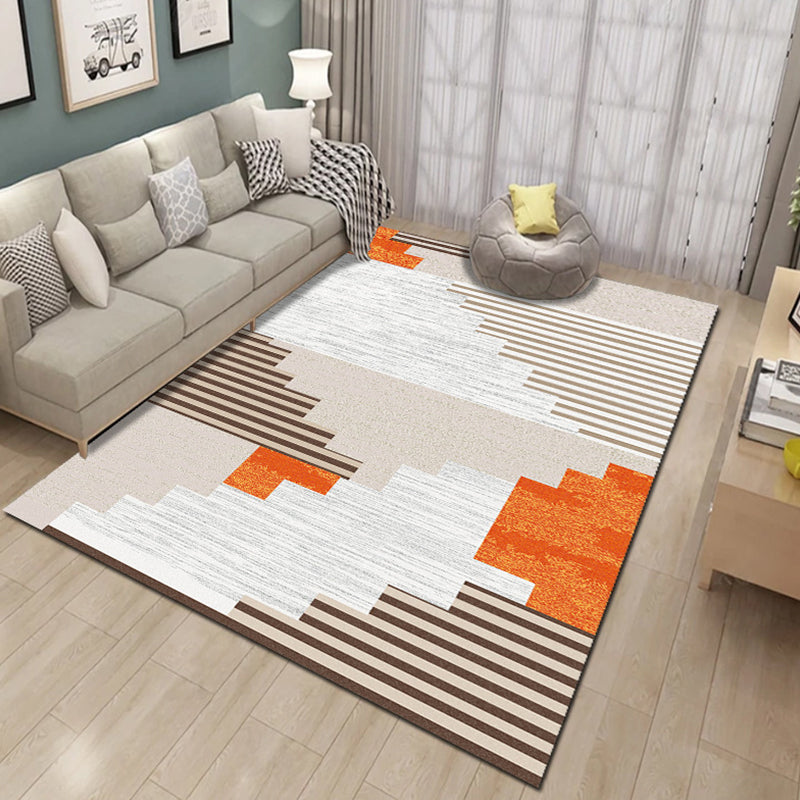 Contemporary Living Room Rug Multi-Colored Geo Patterned Carpet Synthetics Pet Friendly Machine Washable Rug