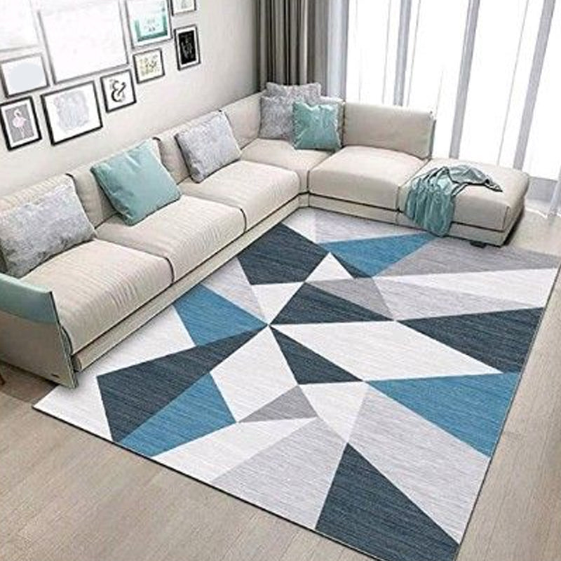 Contemporary Living Room Rug Multi-Colored Geo Patterned Carpet Synthetics Pet Friendly Machine Washable Rug