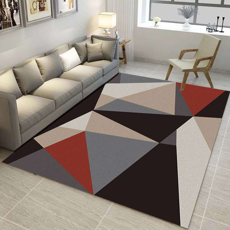 Contemporary Living Room Rug Multi-Colored Geo Patterned Carpet Synthetics Pet Friendly Machine Washable Rug