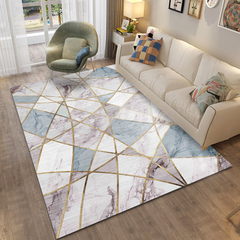 Classic Geo Print Rug Multi Colored Polyster Area Rug Anti-Slip Backing Pet Friendly Washable Carpet for Parlor