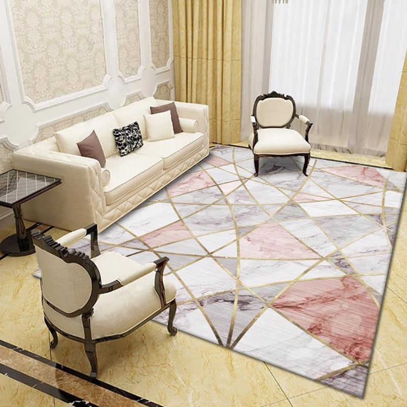 Modern Living Room Rug Multi Colored Geo Print Carpet Polypropylene Anti-Slip Pet Friendly Indoor Rug