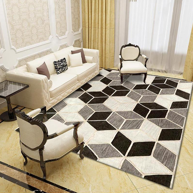 Modern Living Room Rug Multi Colored Geo Print Carpet Polypropylene Anti-Slip Pet Friendly Indoor Rug