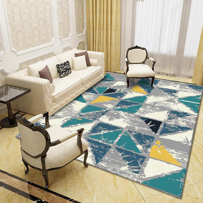 Modern Living Room Rug Multi Colored Geo Print Carpet Polypropylene Anti-Slip Pet Friendly Indoor Rug