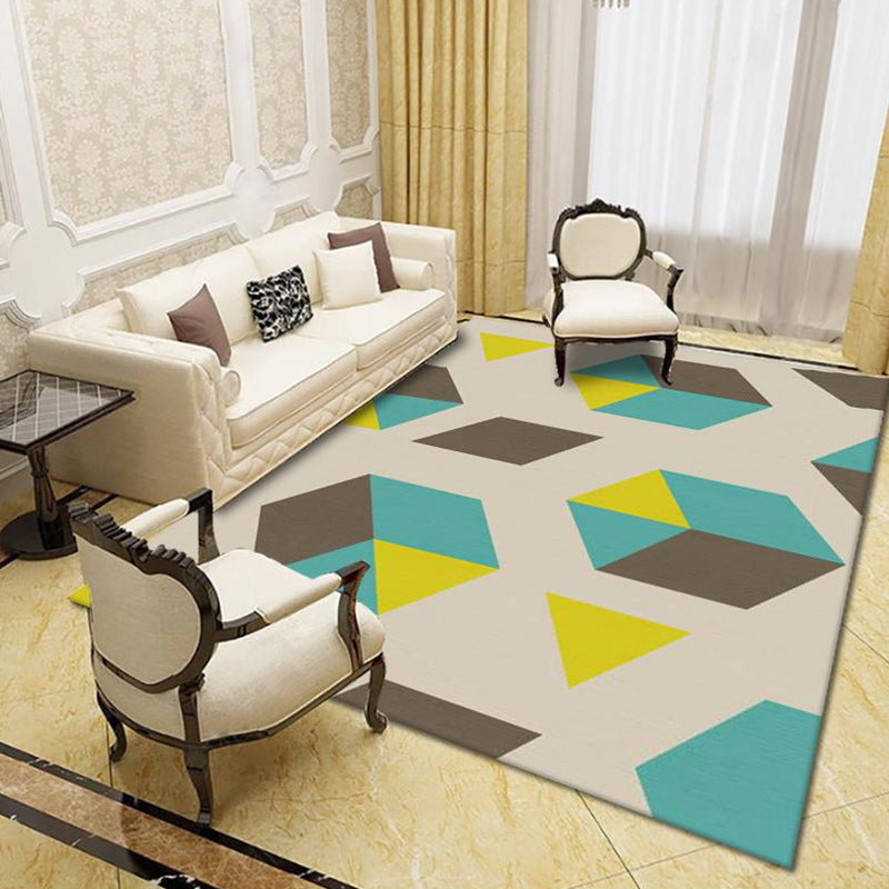 Modern Living Room Rug Multi Colored Geo Print Carpet Polypropylene Anti-Slip Pet Friendly Indoor Rug