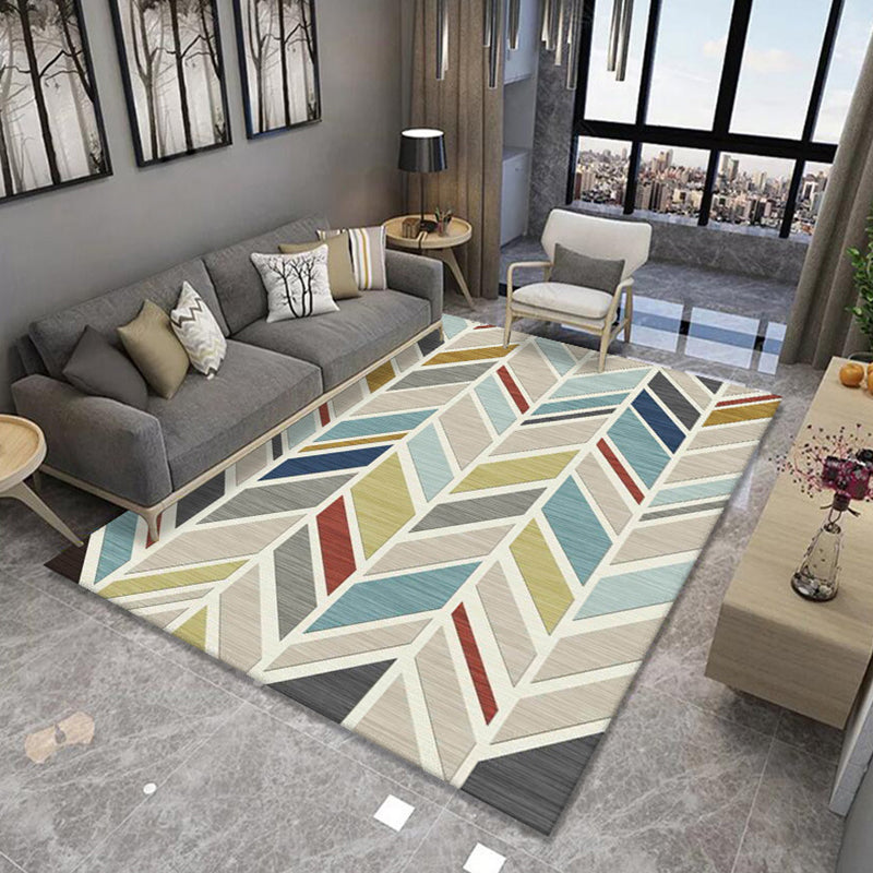 Contemporary Living Room Rug Multicolor Geo Printed Area Rug Polyster Pet Friendly Easy Care Carpet