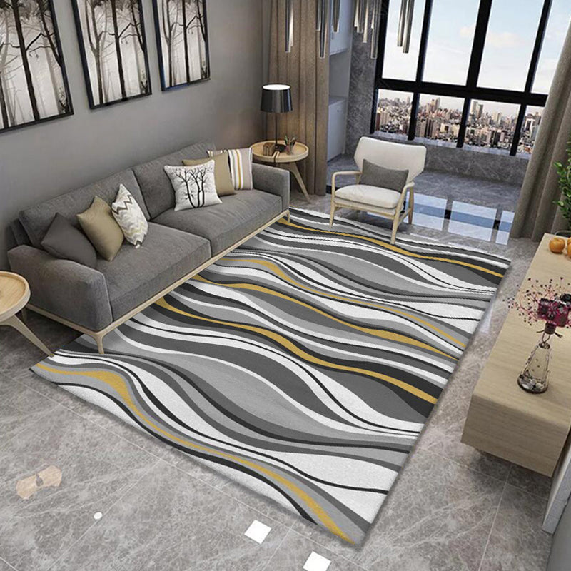 Contemporary Living Room Rug Multicolor Geo Printed Area Rug Polyster Pet Friendly Easy Care Carpet