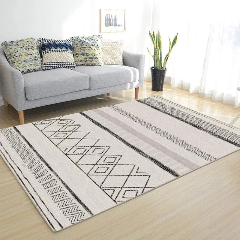Multi Color Nordic Rug Polyster Geo Printed Area Rug Non-Slip Backing Pet Friendly Easy Care Rug for Parlor