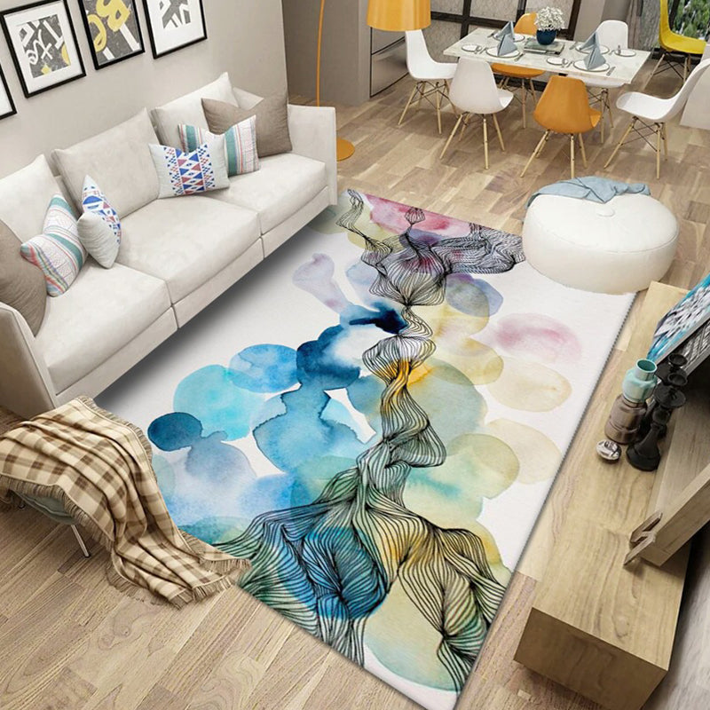 Scandinavian Abstract Pattern Rug Multi Color Polyster Area Carpet Anti-Slip Backing Easy Care Rug for Parlor