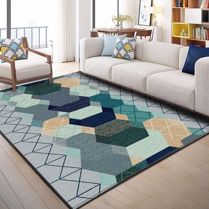 Modern Geo Pattern Rug Multi Colored Cotton Blend Area Carpet Non-Slip Pet Friendly Indoor Rug for Parlor