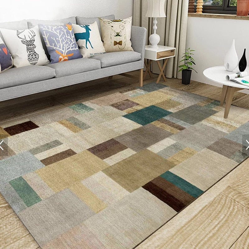 Modern Geo Pattern Rug Multi Colored Cotton Blend Area Carpet Non-Slip Pet Friendly Indoor Rug for Parlor