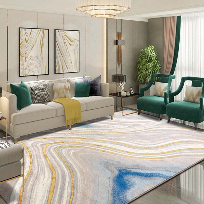 Multi Colored Living Room Rug Nordic Geometric Print Area Rug Polyster Pet Friendly Washable Carpet