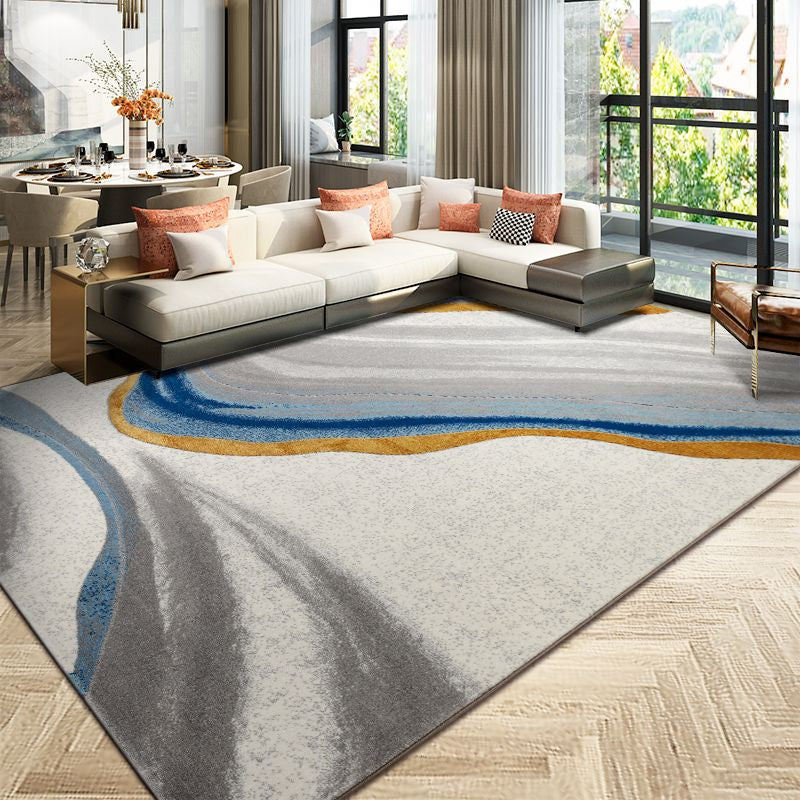 Multi Colored Living Room Rug Nordic Geometric Print Area Rug Polyster Pet Friendly Washable Carpet