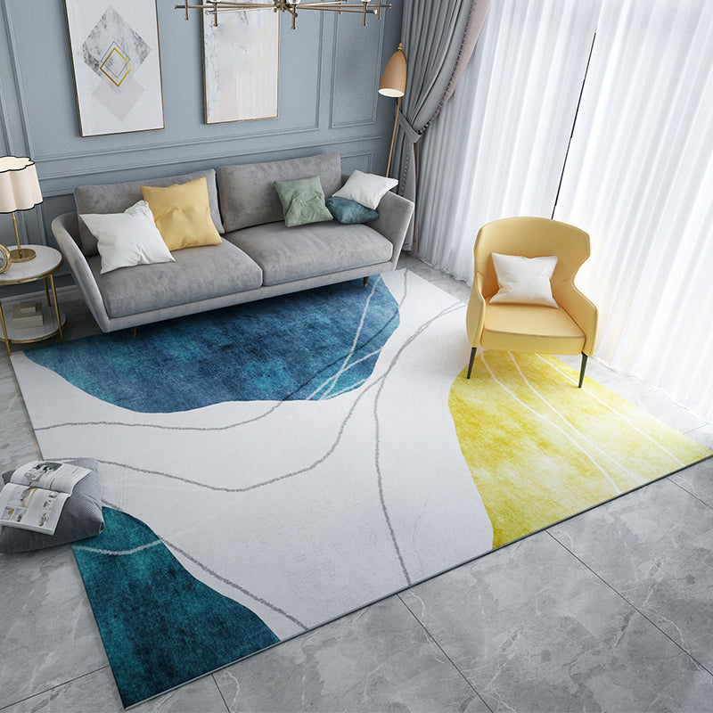 Calming Bedroom Rug Multi-Colored Colorblock Carpet Polyster Easy Care Washable Pet Friendly Indoor Rug
