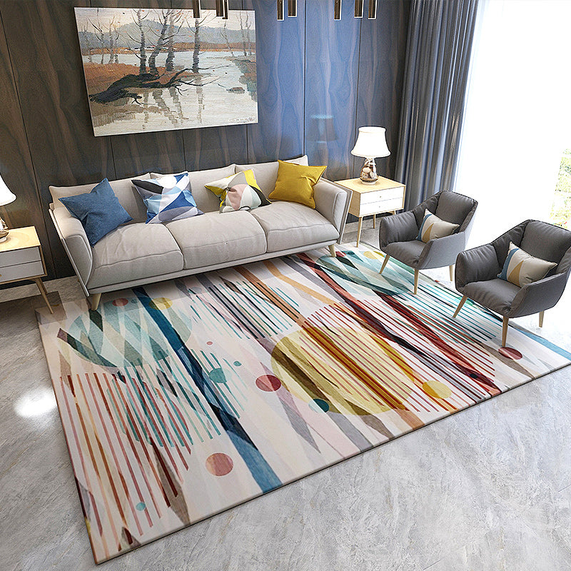 Asian Bedroom Rug Multicolor Geometric Print Area Carpet Polyster Easy Care Machine Washable Rug