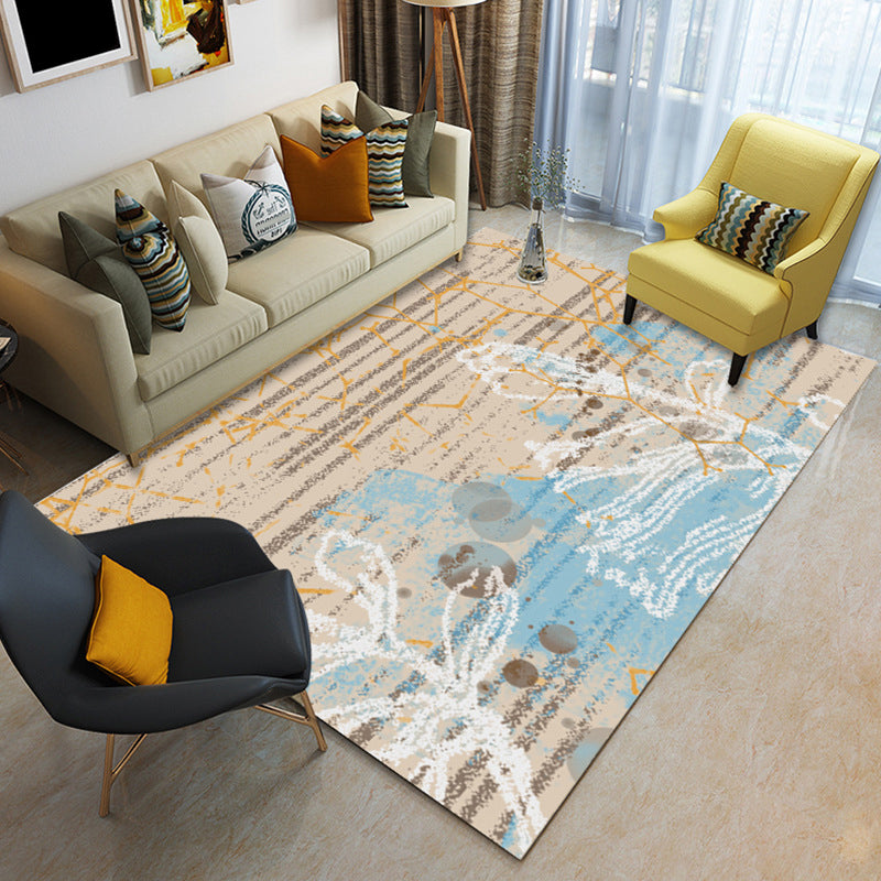 Modern Home Decor Rug Multi Color Abstract Print Area Carpet Synthetics Non-Slip Backing Pet Friendly Rug
