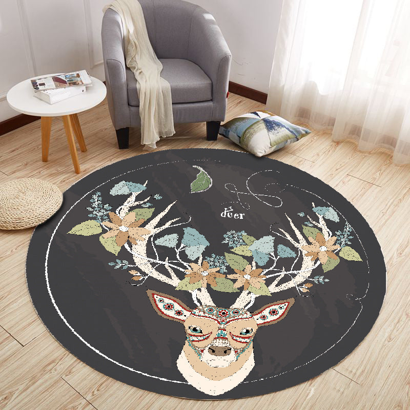 Modern Cartoon Print Rug Multi-Color Polyster Area Rug Anti-Slip Backing Machine Washable Carpet for Kids Room
