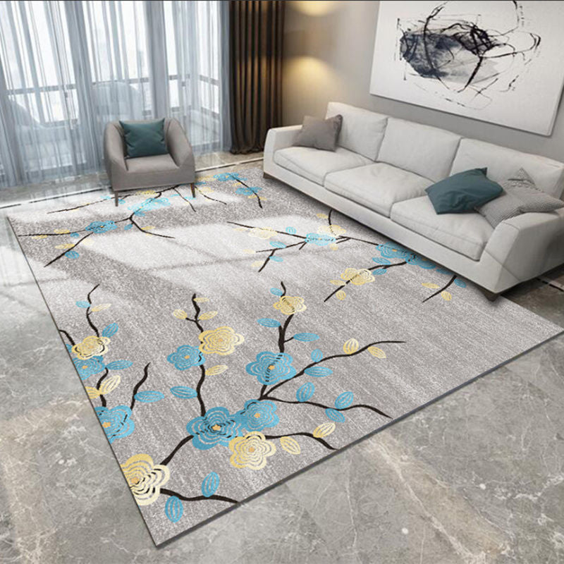 Nordic Bedroom Rug Multi Colored Plant Printed Area Rug Polypropylene Pet Friendly Stain-Resistant Carpet