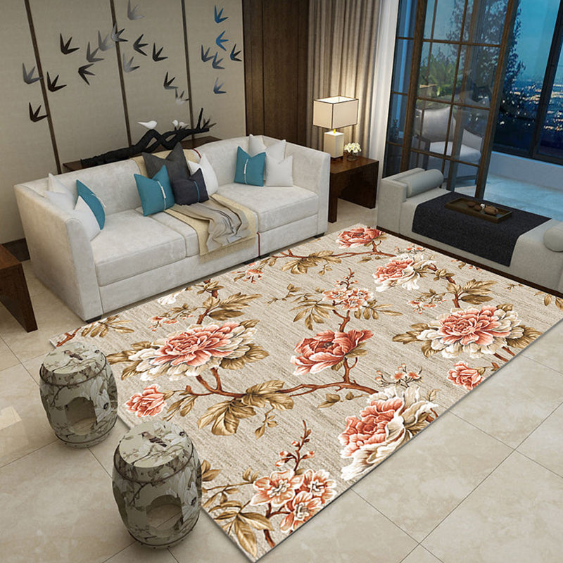 Classic Living Room Rug Multi Colored Plant Pattern Area Rug Polyster Non-Slip Easy Care Carpet