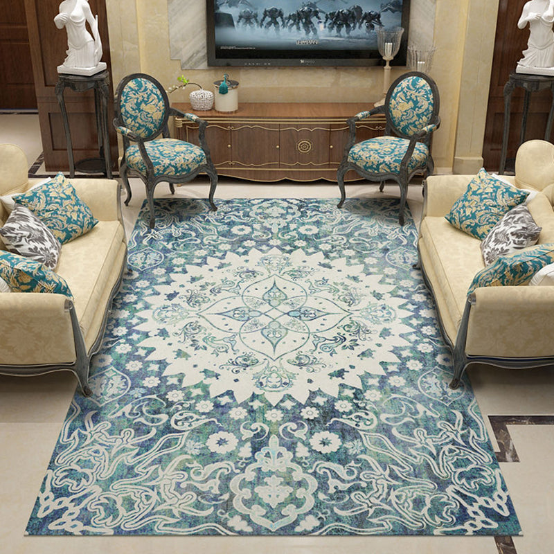 Classic Living Room Rug Multi Colored Plant Pattern Area Rug Polyster Non-Slip Easy Care Carpet