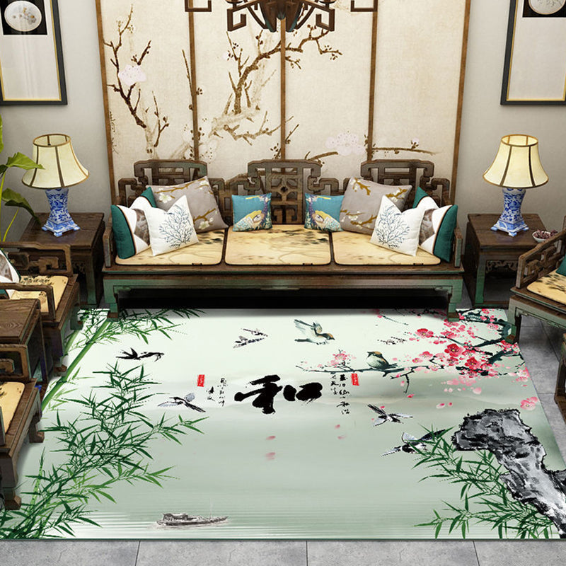 Classic Living Room Rug Multi Colored Plant Pattern Area Rug Polyster Non-Slip Easy Care Carpet